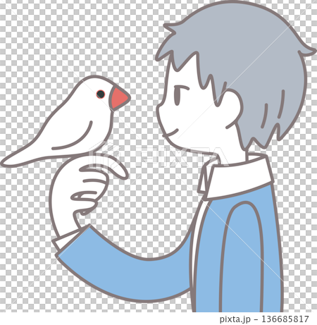 文鳥と向き合う人物 愛鳥家のやさしい時間 背景なしイラスト 文鳥と向き合う人物 愛鳥家のやさしい時間 背景なしイラスト 136685817