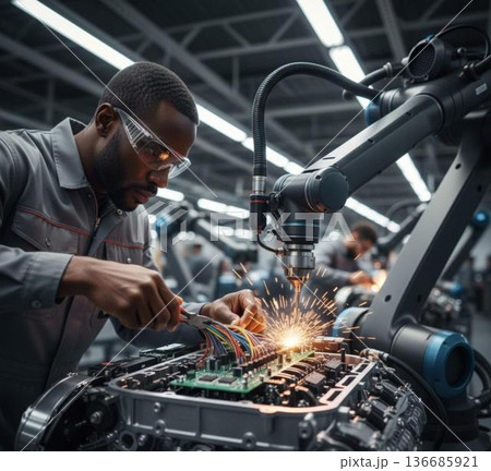 製造業 AIロボットとの共同作業 136685921