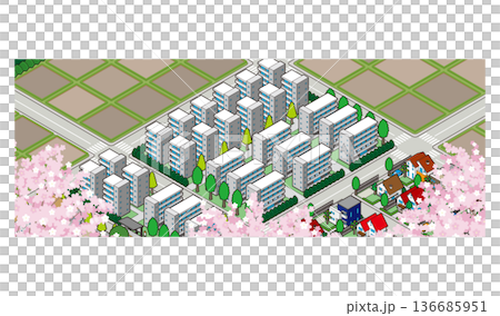 鄉村景觀插圖。等距城市。 鄉村景觀插圖。等距城市。 136685951