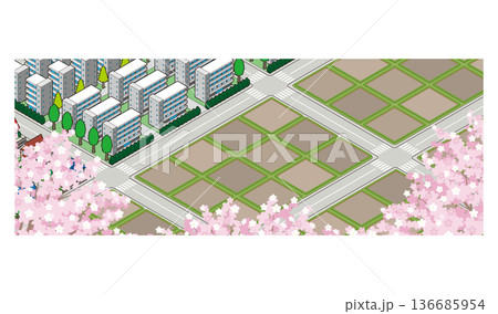田園風景のイラスト. アイソメ図で描いた都市. 136685954