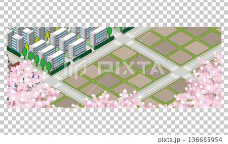 田園風景のイラスト. アイソメ図で描いた都市. 136685954