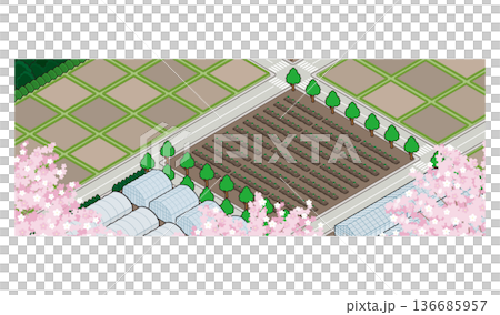 田園風景のイラスト. アイソメ図で描いた都市. 田園風景のイラスト. アイソメ図で描いた都市. 136685957