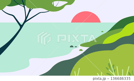 Simple landscape, beach on the island Simple landscape, beach on the island 136686335