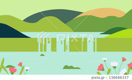 Simple landscape, dam in the mountain Simple landscape, dam in the mountain 136686337