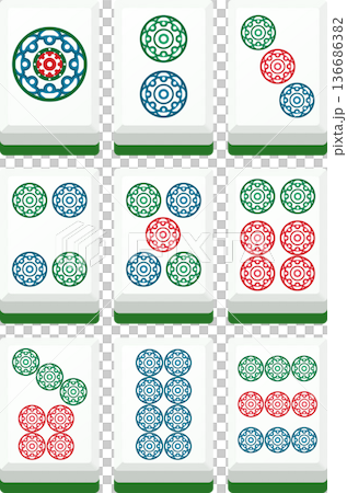 Mahjong dot tile set flat vector illustration Mahjong dot tile set flat vector illustration 136686382