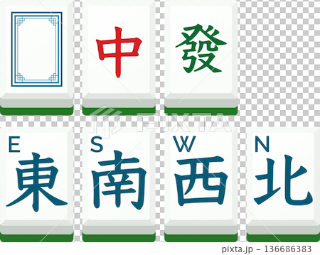 Mahjong wind and dragon tile set flat vector illustration Mahjong wind and dragon tile set flat vector illustration 136686383