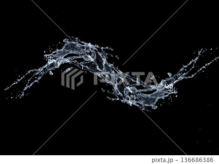 黒背景に飛び散る抽象的な青い水しぶきの3dイラスト 黒背景に飛び散る抽象的な青い水しぶきの3dイラスト 136686386