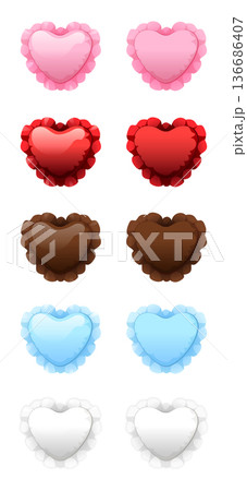 ハートの3Dイラストセット（フリル付き・光沢とマット・クッション・クッキー風） 136686407