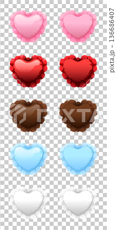 ハートの3Dイラストセット（フリル付き・光沢とマット・クッション・クッキー風） 136686407