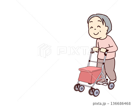 歩行器で歩く高齢者　コピースペースあり 136686468