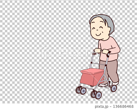 歩行器で歩く高齢者　コピースペースあり 136686468