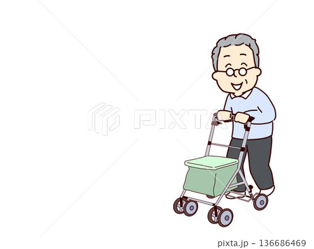 手押し車を押して移動中の高齢者　コピースペースあり 136686469