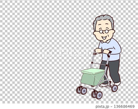 手押し車を押して移動中の高齢者　コピースペースあり 136686469