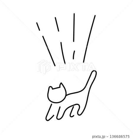 シンプルでゆるかわいい手書きの猫の線画イラスト 136686575