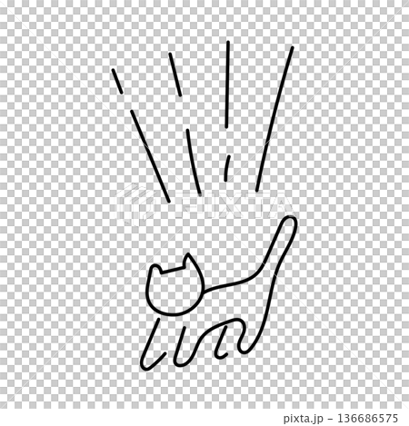 シンプルでゆるかわいい手書きの猫の線画イラスト 136686575