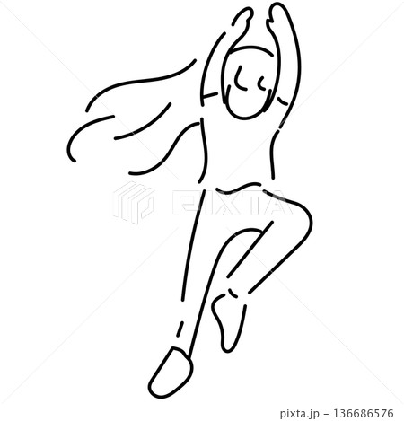 ジャズダンスをする女性のゆるくてシンプルな線画イラスト 136686576