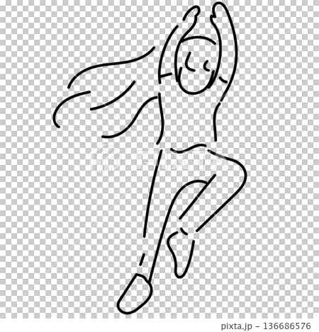 ジャズダンスをする女性のゆるくてシンプルな線画イラスト 136686576