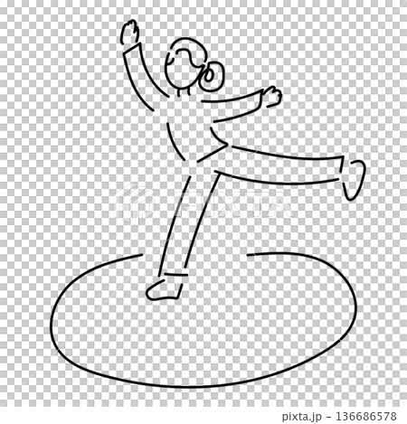Simple hand-drawn line drawing of a woman with one leg raised 136686578