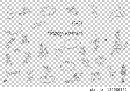 線條畫女性與裝飾插畫套裝 | 簡約時尚的手繪插畫 線條畫女性與裝飾插畫套裝 | 簡約時尚的手繪插畫 136686581