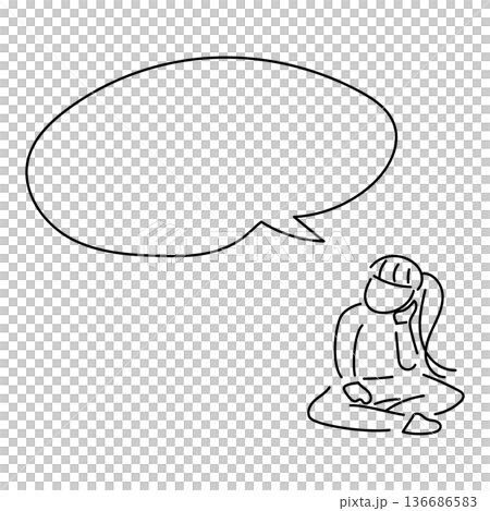 あぐらの女性と吹き出し|シンプルでゆるかわいい線画イラスト あぐらの女性と吹き出し|シンプルでゆるかわいい線画イラスト 136686583