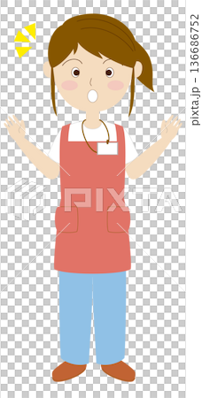 驚いているエプロンをつけた女性 136686752