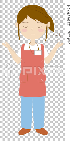 ため息をついているエプロンをつけた女性 ため息をついているエプロンをつけた女性 136686754