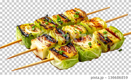 Illustration of street-style grilled cabbage skewers (grilled vegetable skewers) 136686859
