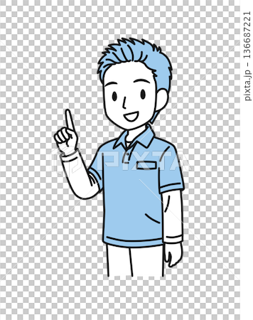 Illustration material of a man in a polo shirt who works as a caregiver, explaining the key points 136687221