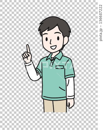 Illustration material of a man in a polo shirt who works as a caregiver, explaining the key points 136687222