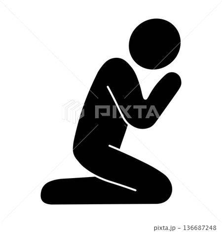 Praying Person Icon, Prayer Pose Human Pictogram Symbol Illustration 136687248