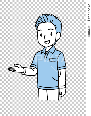 Illustration material of a male caregiver wearing a polo shirt giving instructions Illustration material of a male caregiver wearing a polo shirt giving instructions 136687252