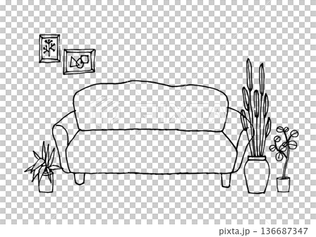 Sketch-style illustration of a living room 136687347