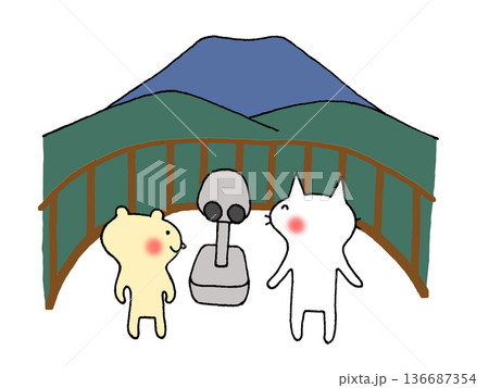 展望台のイラスト、かわいい猫たちが絶景を見るイラスト 136687354