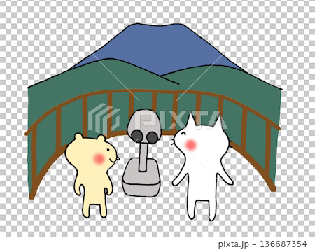 展望台のイラスト、かわいい猫たちが絶景を見るイラスト 136687354