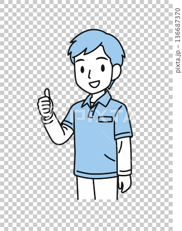 Illustration material of a male caregiver wearing a polo shirt making a good pose Illustration material of a male caregiver wearing a polo shirt making a good pose 136687370