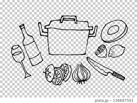 素描風格插畫、烹飪圖片、家常菜 136687501