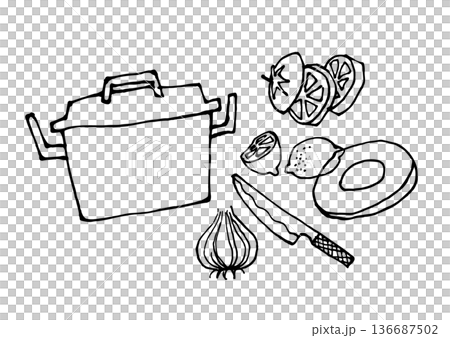 素描風格插畫、烹飪圖片、家常菜 136687502