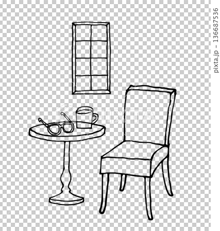 スケッチ風イラスト　窓辺でリラックス 136687536