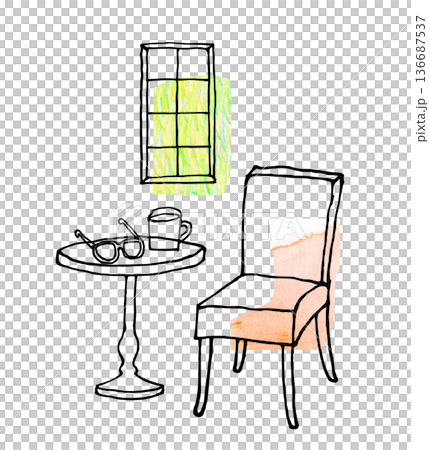 スケッチ風イラスト　窓辺でリラックス 136687537