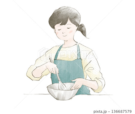 お菓子作りをする女性 お菓子作りをする女性 136687579