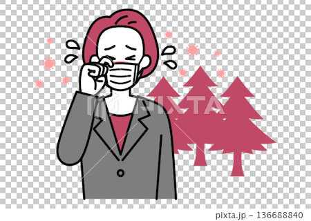 花粉症がつらい中年のスーツの女性 136688840