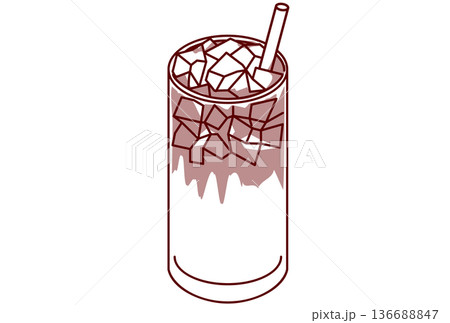 シンプルなアイスカフェラテの淡色イラスト シンプルなアイスカフェラテの淡色イラスト 136688847