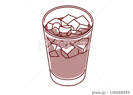 シンプルなアイスコーヒーの淡色イラスト 136688849