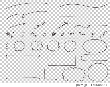 かわいい手描きの吹き出し・あしらいセット・黒 かわいい手描きの吹き出し・あしらいセット・黒 136688854