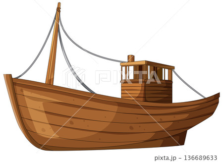 Wooden Fishing Boat Side View Vector Illustration 136689633