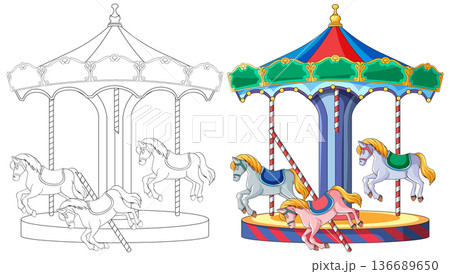 Colorful Carousel Horses Vector and Line Art Illustration Colorful Carousel Horses Vector and Line Art Illustration 136689650