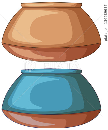 Traditional Middle Eastern Clay and Ceramic Pots Illustration 136689657