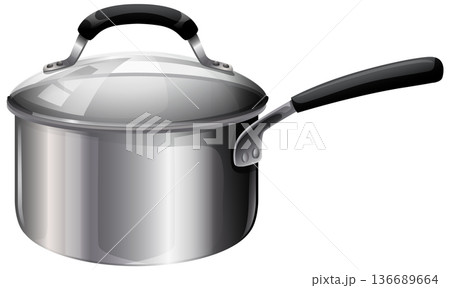 Stainless Steel Saucepan with Lid and Black Handle 136689664