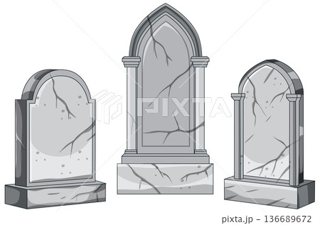 Set of Old Marble Tombstones Vector Illustration 136689672