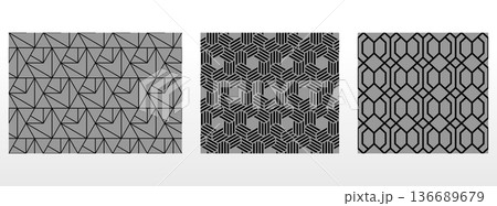 Geometric set of seamless black and gray patterns. Simple vector graphics 136689679
